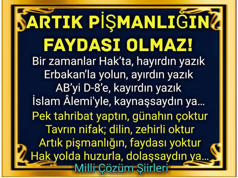 ARTIK PİŞMANLIĞIN FAYDASI OLMAZ! (ŞİİR)